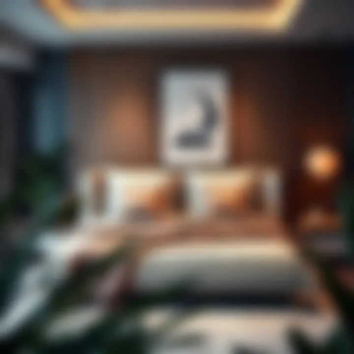 A well-styled bedroom featuring a creatively assembled bed frame that enhances the room's aesthetic