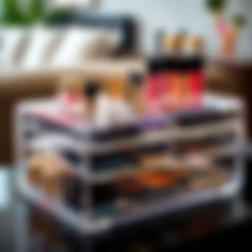 Elegant acrylic makeup storage unit showcasing various compartments