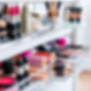 Organized drawers displaying makeup products in clear acrylic