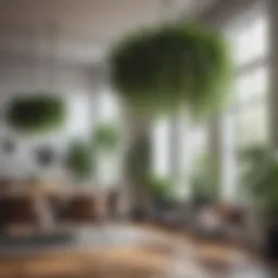 Elegant arrangement of artificial hanging plants in a modern interior