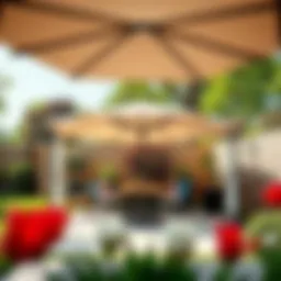 Elegant design of a collapsible outdoor umbrella in a garden setting