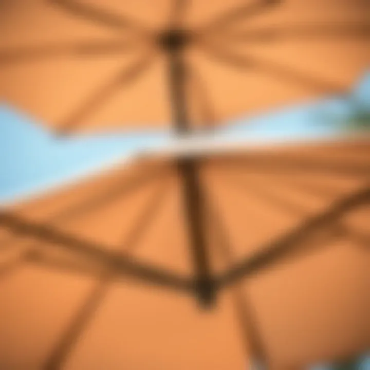Close-up of high-quality materials used in outdoor umbrella construction