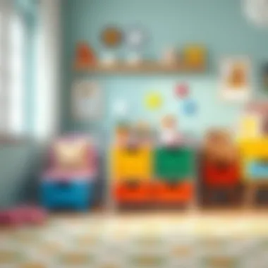 Colorful plastic 3 drawer set in a children's playroom