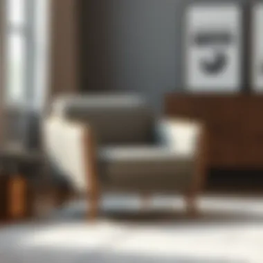 Luxurious fabric accent chair with wooden arms and stylish design