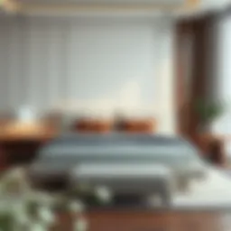 Elegant queen size bed set in a modern bedroom design.