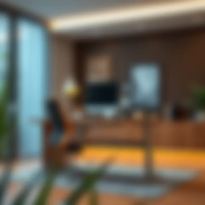 Ergonomic desk design features highlighted