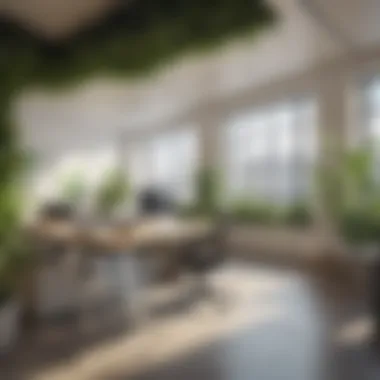 Stylish office decor with greenery and natural light