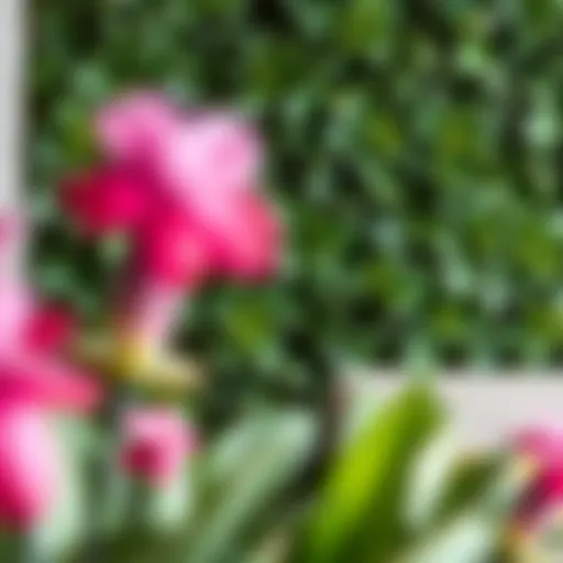 Vibrant Faux Greenery Wall A vibrant faux greenery wall showcasing a mix of leaves and textures