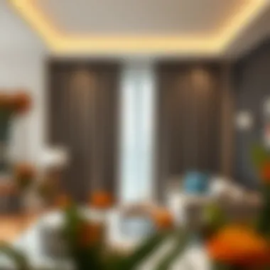 A stylish interior showcasing coordinated grey curtains