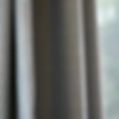 Close-up of textured grey fabric used for curtains