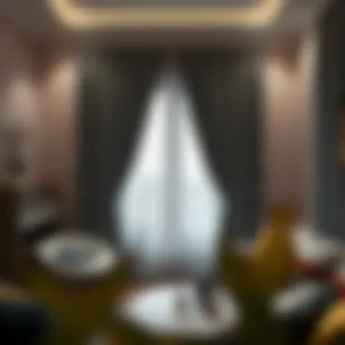 Trendy grey curtains in a cozy bedroom environment