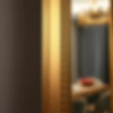 Close-up of the frame detailing on a stylish full-length mirror