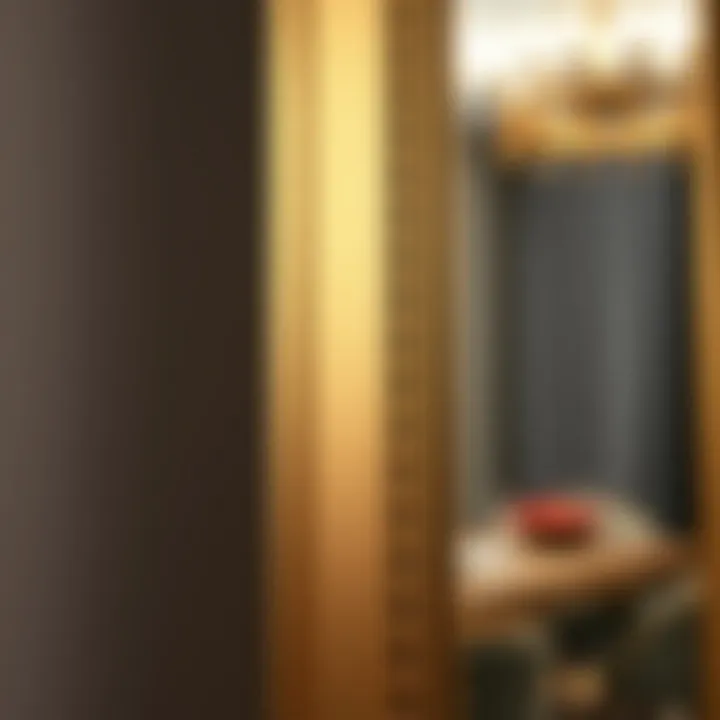 Close-up of the frame detailing on a stylish full-length mirror