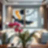 Elegant big wall frames showcasing abstract art in a modern living room setting