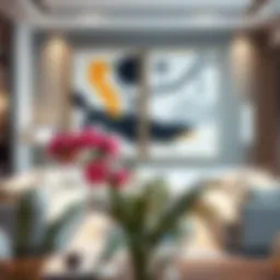 Elegant big wall frames showcasing abstract art in a modern living room setting