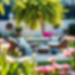 Stylish outdoor lounge set in a sunlit garden