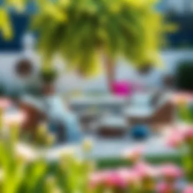 Stylish outdoor lounge set in a sunlit garden