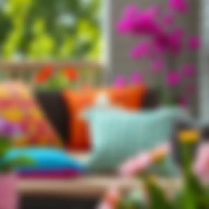 Vibrant summer cushions on patio furniture