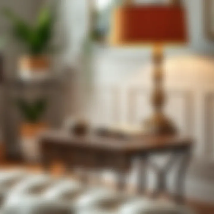 Stylish vintage reading side table with decorative books and a lamp