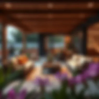 Stylish outdoor living space featuring acacia sofas