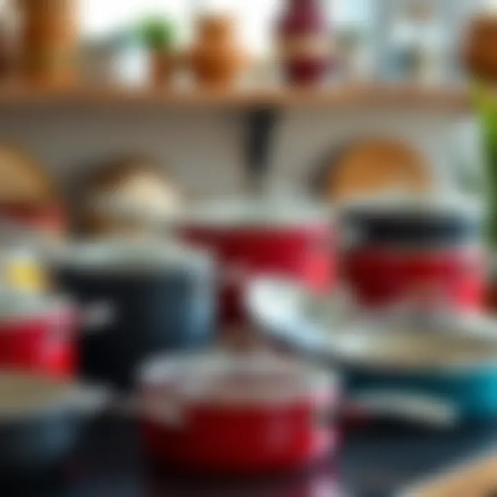 A visually appealing assortment of non-stick pots displayed elegantly.