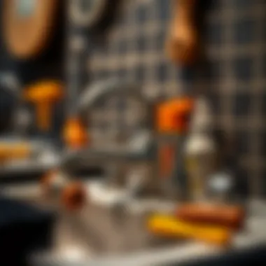 Detailed view of faucet installation tools and materials