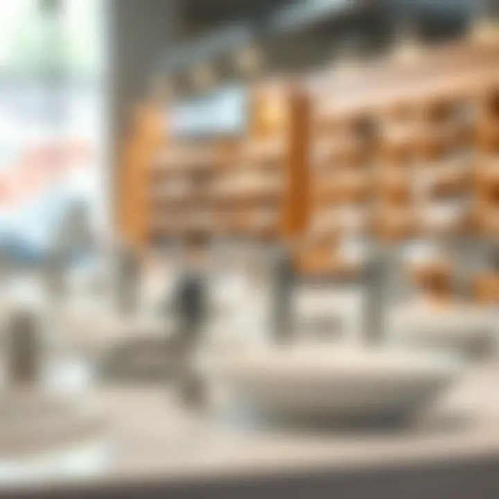 A variety of faucet styles displayed in a well-organized setting