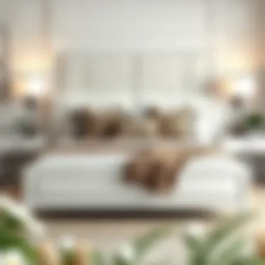 California King White Platform Bed with Decorative Touches Stylish California King white platform bed adorned with decorative pillows