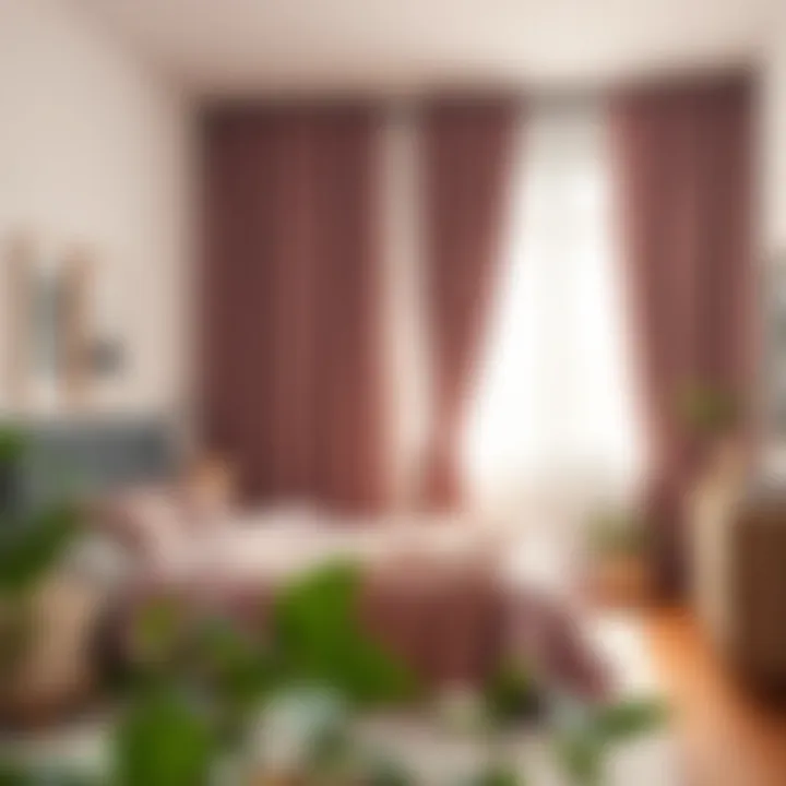 A cozy bedroom featuring adorable blackout curtains that enhance the decor.