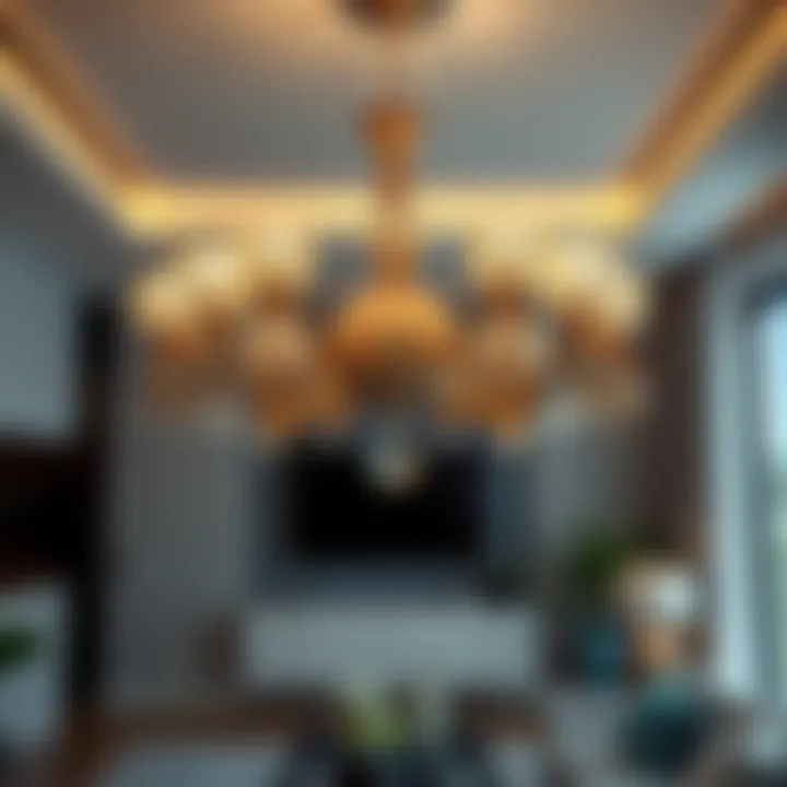 Elegant chandelier illuminating a modern living room