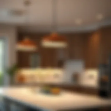 Sleek pendant lights above a kitchen island