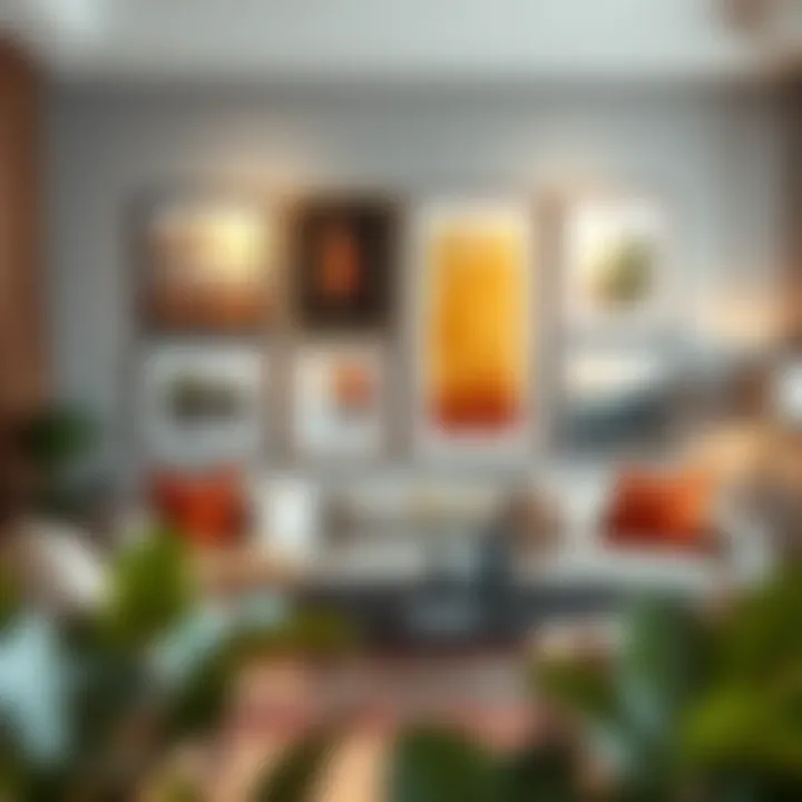 Gallery Wall Arrangement Framed artwork arranged in a gallery style on a living room wall