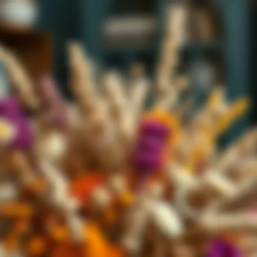 Diverse Textures in Dried Wild Flower Arrangement Vibrant dried wild flower arrangement showcasing diverse textures and colors