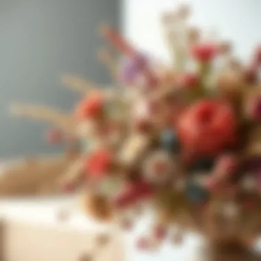 Artistic arrangement of dried flowers with complementary elements