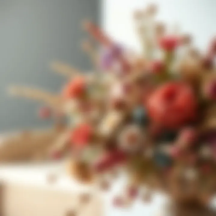 Artistic arrangement of dried flowers with complementary elements