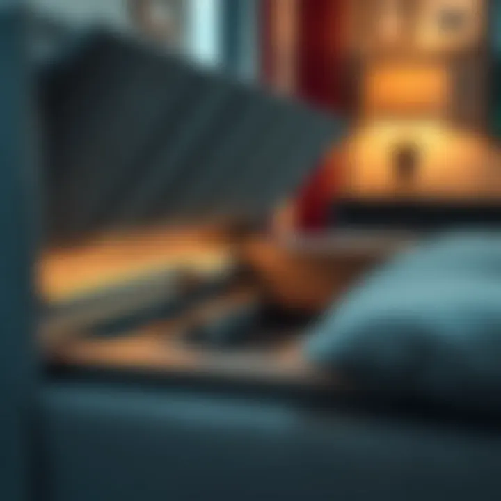 Detailed view of the storage compartment in a European sleeper sofa