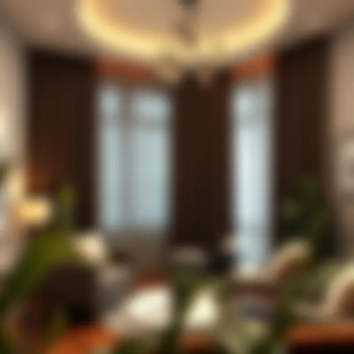 Trendy interior design with extra wide blackout curtains.