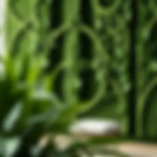 Lush Faux Greenery Wall Lush faux greenery wall with intricate design patterns