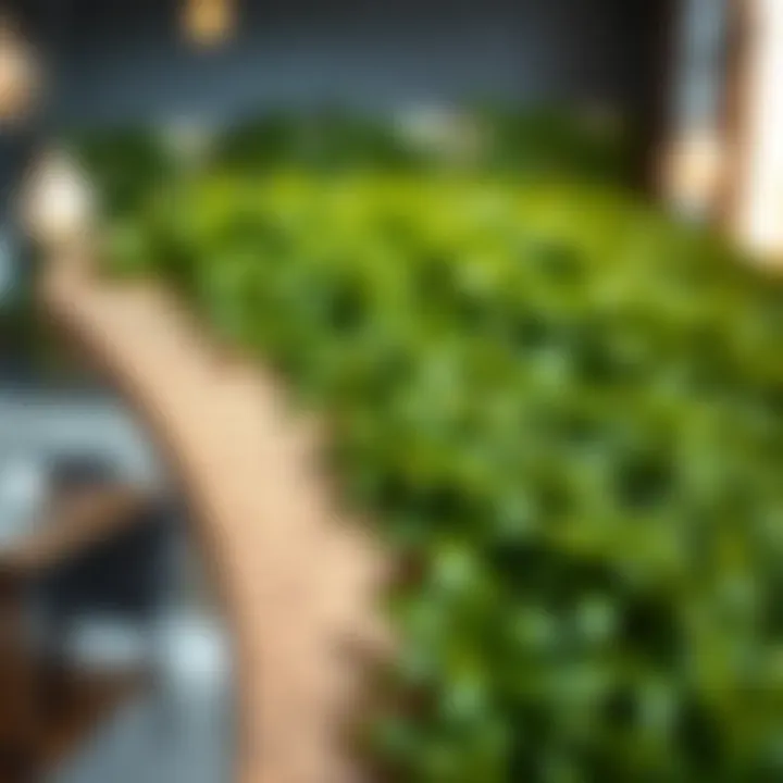 Close-up of high-quality materials used in faux greenery walls