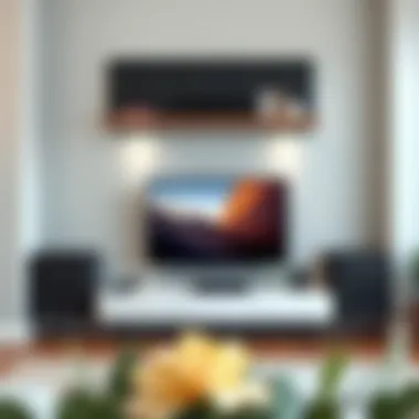 Elegant Integration of Floating Shelves in Home Decor Stylish living room featuring a wall-mounted floating shelf with a DVD player