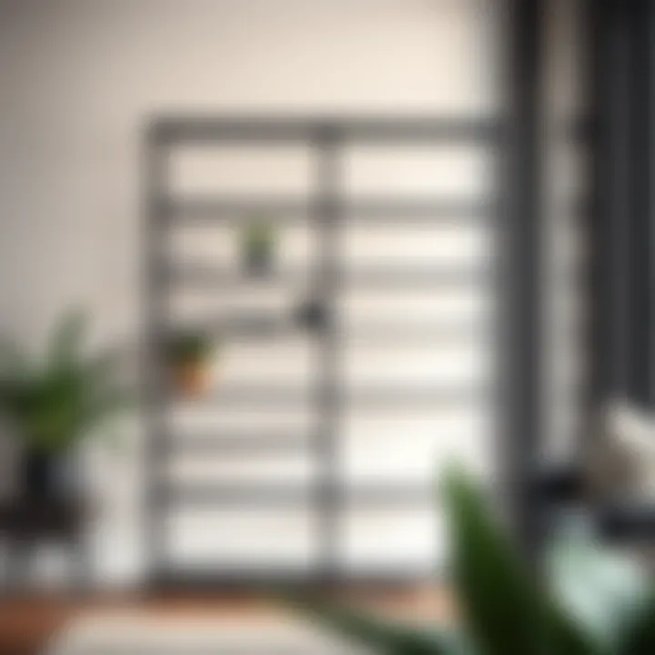 Elegant metal shelving unit with minimalistic design and plants