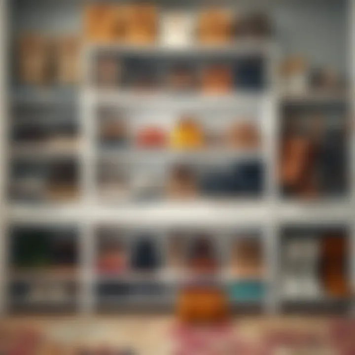 Organized shoe rack showcasing various footwear styles