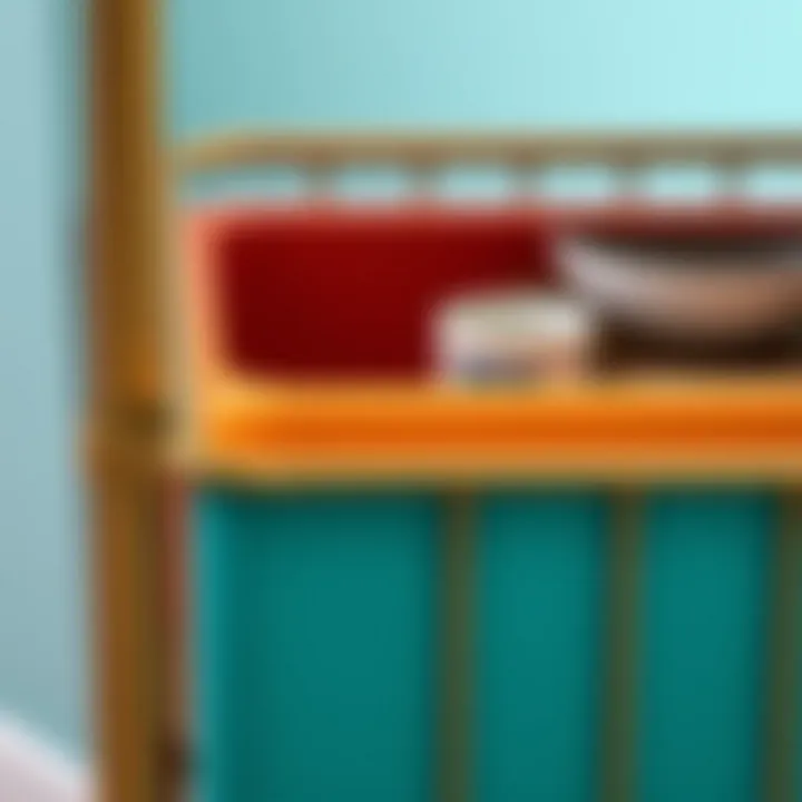 Close-up of unique design elements in a multicolor storage cart