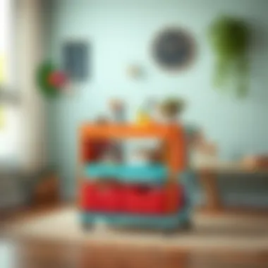 Multicolor storage cart used for organizing craft supplies