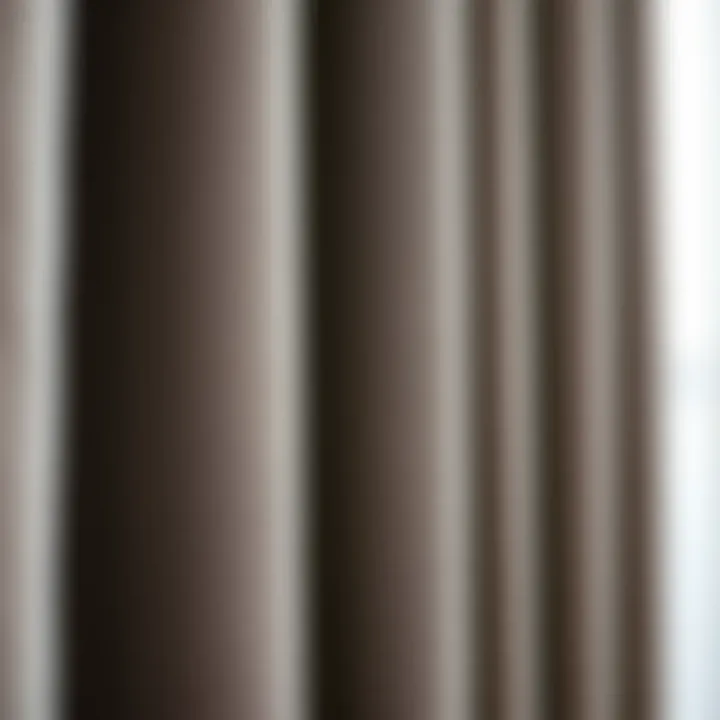 Close-up of the texture and fabric of grey velvet blackout curtains