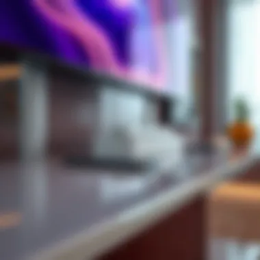 Close-up of the high gloss finish on a floating TV stand