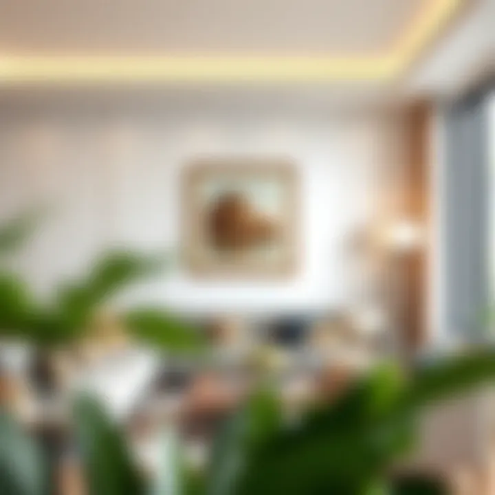 An elegant display of a framed picture in a well-decorated living room setting.