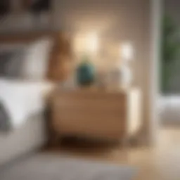 Elegant light wood 2 drawer nightstand in a modern bedroom setting