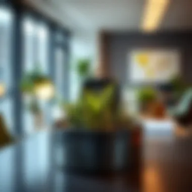 A Stylish Metal Planter Tray Enhancing a Modern Office Stylish metal planter tray in a modern office setting