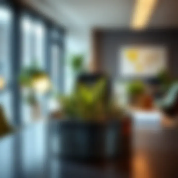 A Stylish Metal Planter Tray Enhancing a Modern Office Stylish metal planter tray in a modern office setting